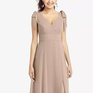 Bow-Shoulder V-Back Chiffon Gown